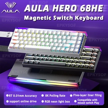 AULA HERO 68HE Magnetic Switch Keyboard RGB Gaming Mechanical Keyboard Rapid Trigger 8K Return Wired Esports Custom Keyboard 1