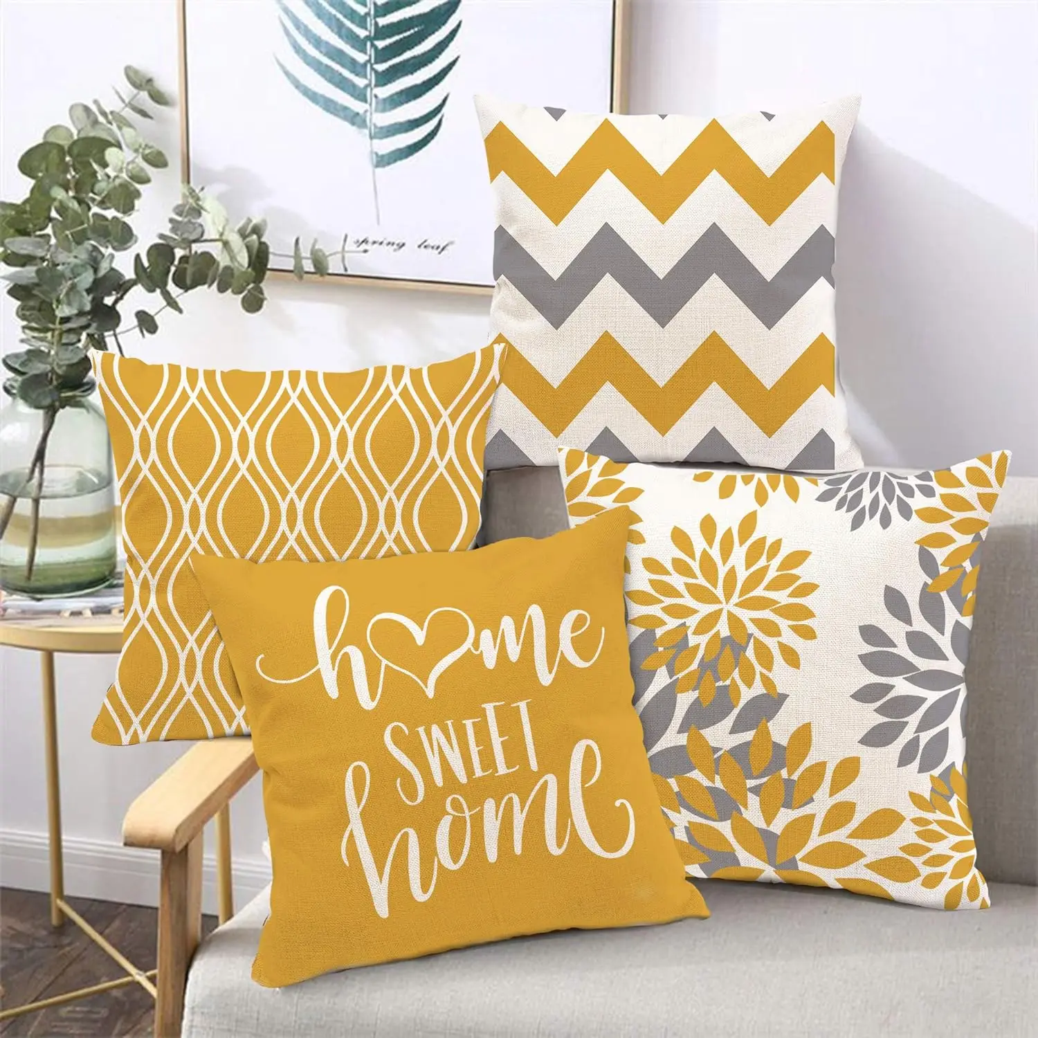 Yellow Geometric Linen Pillow Covers 5