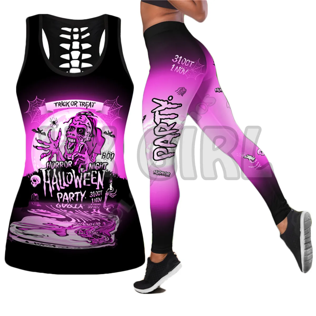 Happy Halloween Skull  3D Printed Tank Top+Legging Combo Outfit Yoga Fitness Legging Women nbb x wday ru happy halloween