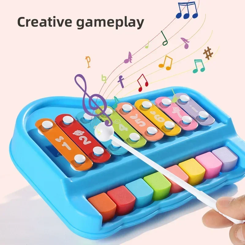 Montessori 8-note Xylophone Toy Musical Instrument, 2 in 1 Duet Piano Percussion Instrument,  Baby Music Play Educational Games 3