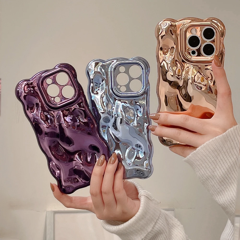 3D-Handyhülle mit Blasenwellenmuster für iPhone 17, 16, 15, 14, 13, 12, 11, Pro Max, galvanisierte, einfarbige, weiche, stoßfeste Abdeckung – Detail 3
