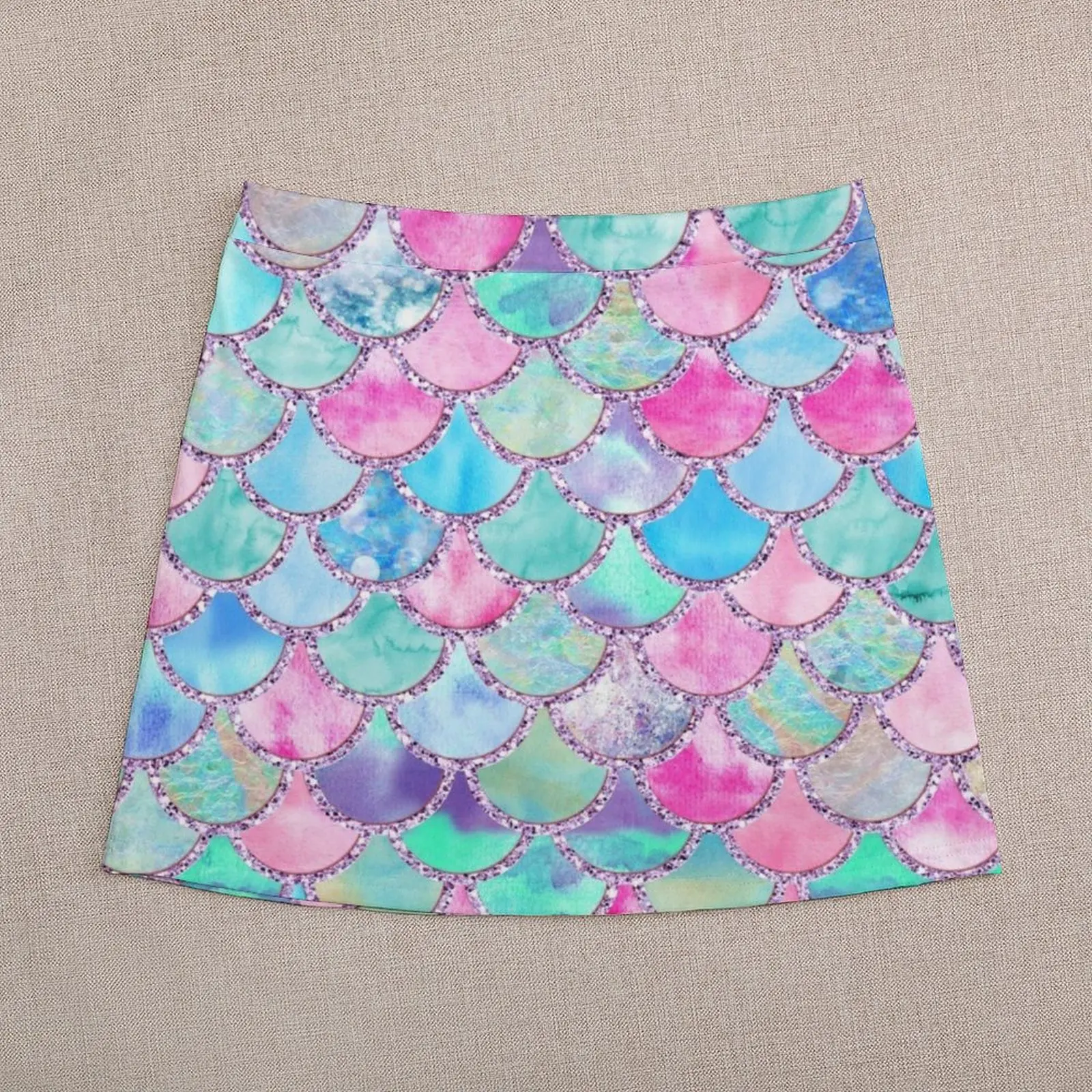 Pink and Blue Watercolor Faux Glitter Mermaid Scales Mini Skirt korean style clothing Female skirt women's clothing trend 2023