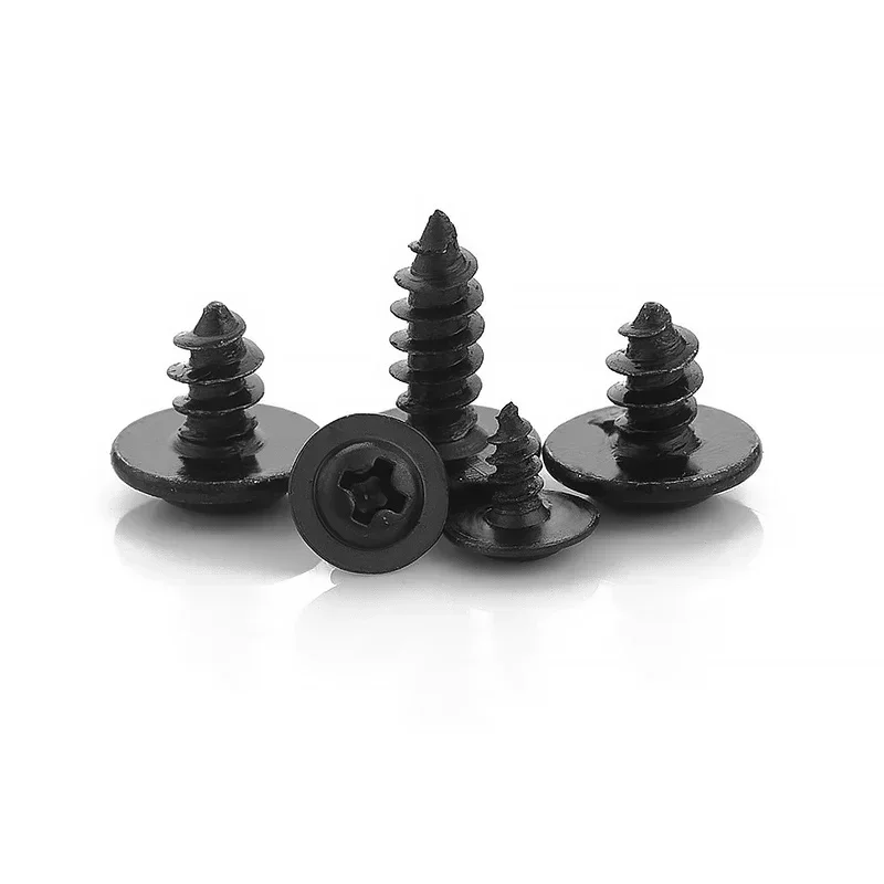 Kit de parafuso preto auto-roscante, aço carbono, cabeça redonda da bandeja, parafuso de rosca com arruela, PWA, M3, M3.5, M4, M4.8, 340pcs