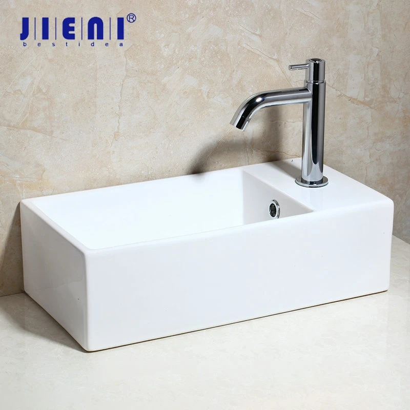 JIENI Black & White Ceramic Washbasin Vessel Lavatory Basin Bathroom Sink Bath Combine Deck Mounted Brass Faucet Mixers & Taps 4