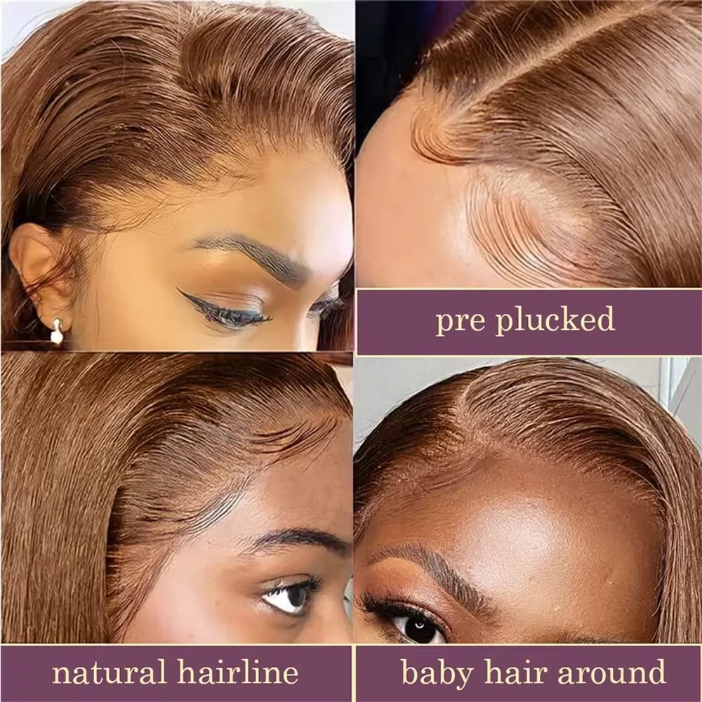 Chocolate Brown Short Bob Bone Straight 13x4 HD Transparent Lace Front Human Hair Wig Brazilian Lace Frontal Wigs For Women