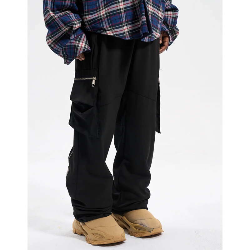 

High Street Side Pocket Tooling With Adjustable Zipper Loose Avant-Garde Casual Pants