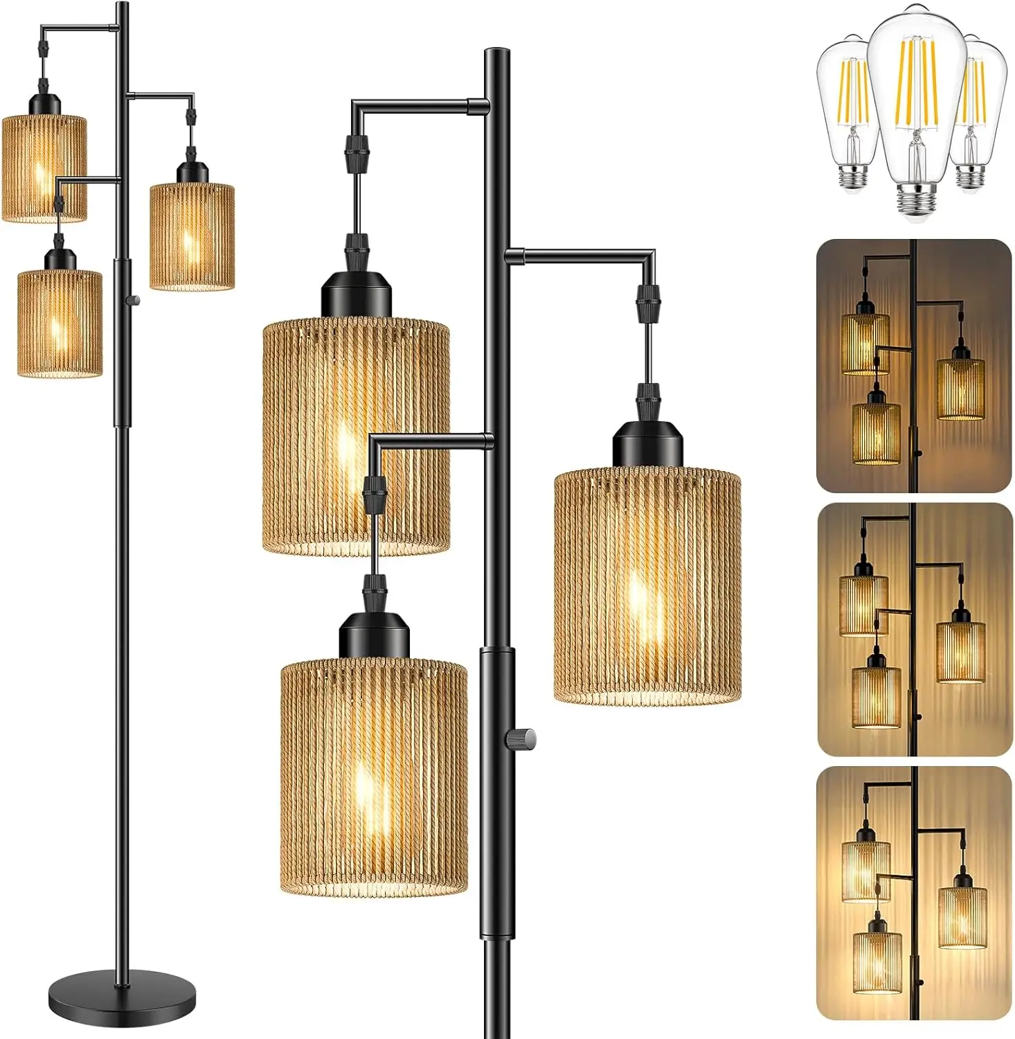 Rattan Boho Floor Lamp shade close-up