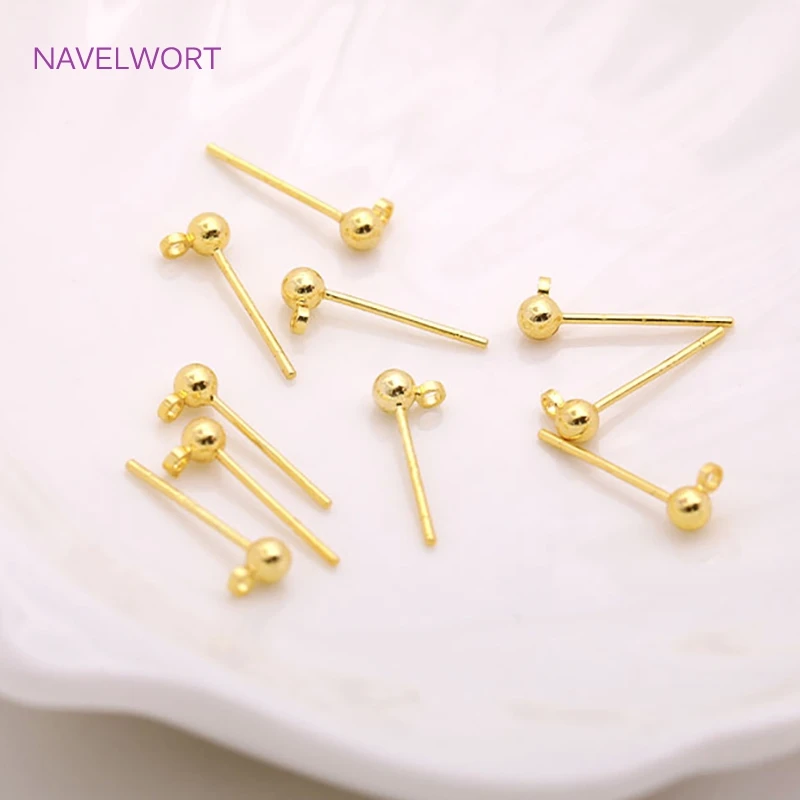 

3mm 4mm 5mm Brass Ball Head Stud Earring 18K Gold Plating Ear Pin For Earring Making Findings DIY Jewelry Making Accessories
