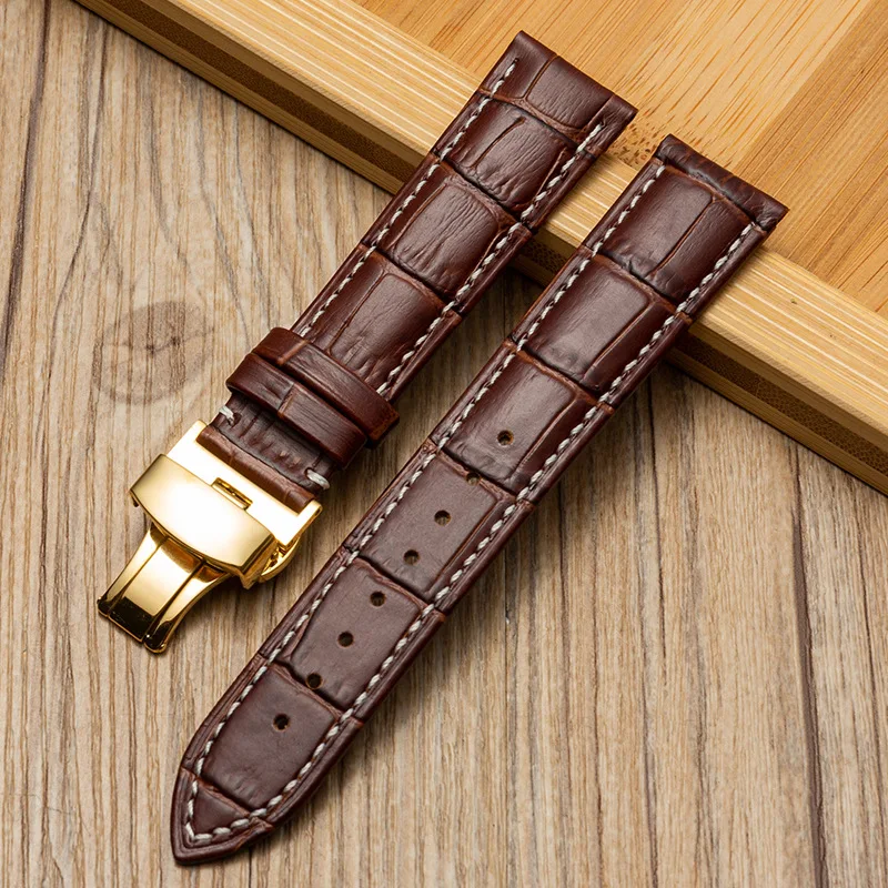 Luxurious Genuine Calfskin Leather Watch Strap with Butterfly Buckle - Available in Multiple Sizes