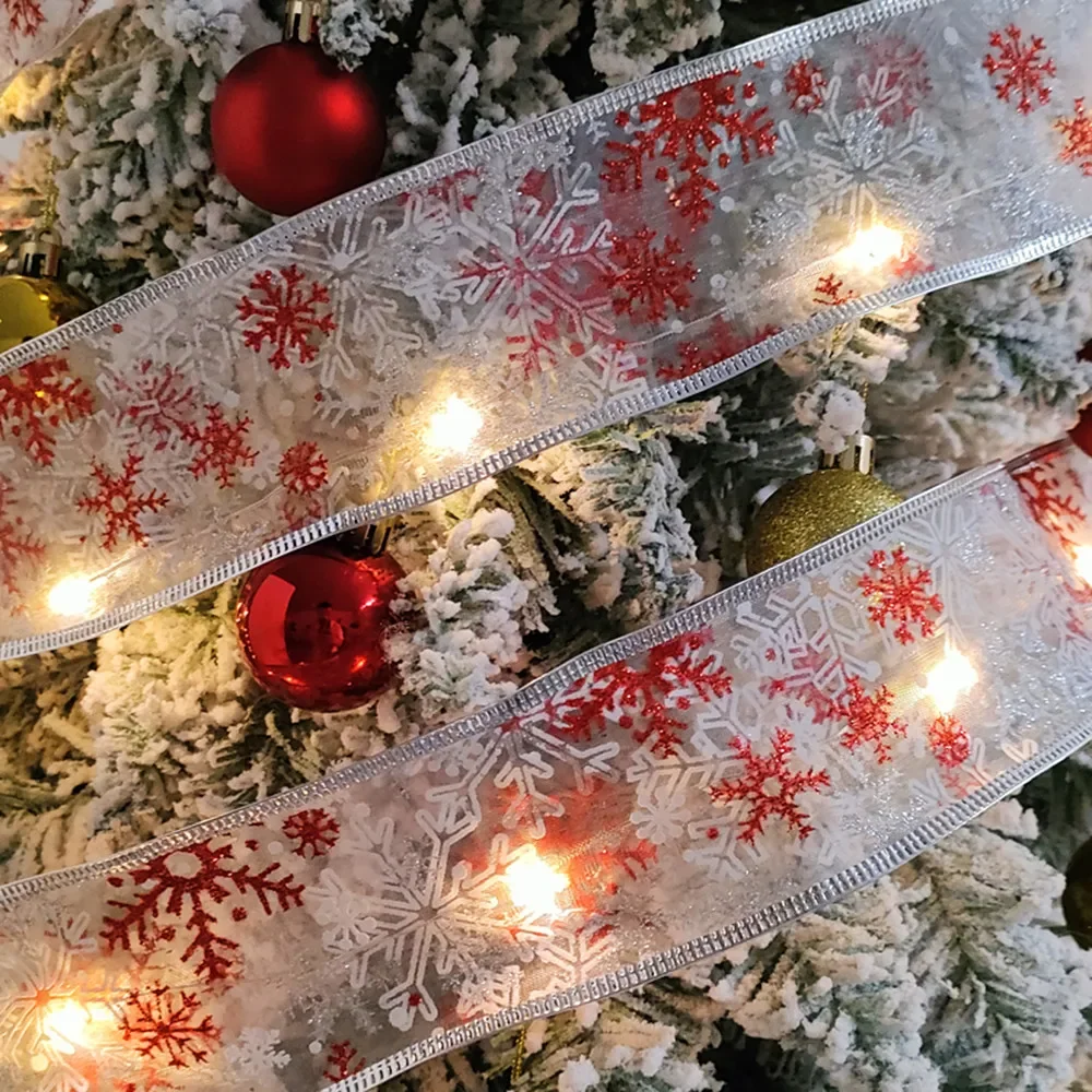 Description Picture 3 of item10M Christmas Snowflake LED Ribbon Light Red Pink Blue Snow Fairy String Light Xmas Tree DIY Bow 2024 New Year Christmas Decor
