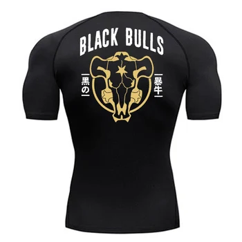 Black Bull Print Compression Shirts for Men Athletic Quick Dry Baselayers Undershirt Gym Workout Running Rash Guard Tshirt Tops 1