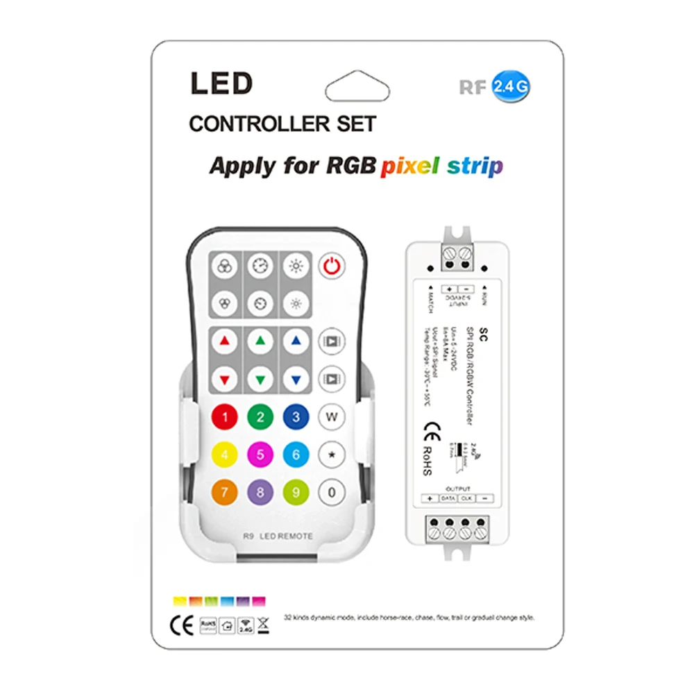 RF SPI RGB/RGBW LED Controller KIT SC+R9 for WS2811 WS2812 49 kinds IC LED Magic Light Strip DC 5-24V  By RF remote controller