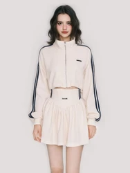 2024 Spring American Vintage 2 Piece Skirt Set Women Casual Short Hoodie Jacket + Y2k High Waist Sport Mini Skirt Fashion Suits