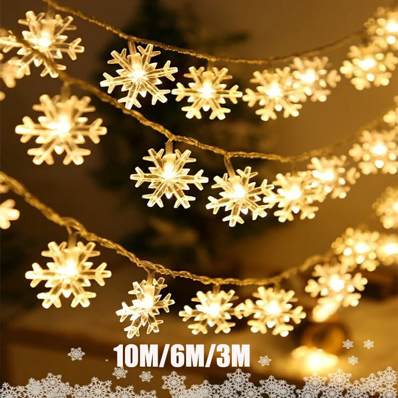 Luci Natalizie Led Snowflake Garland Festone Fairy String Lights 10M/6M/3M/1.5M Outdoor For Tree Party Decorazioni Per La Stanza Di Capodanno