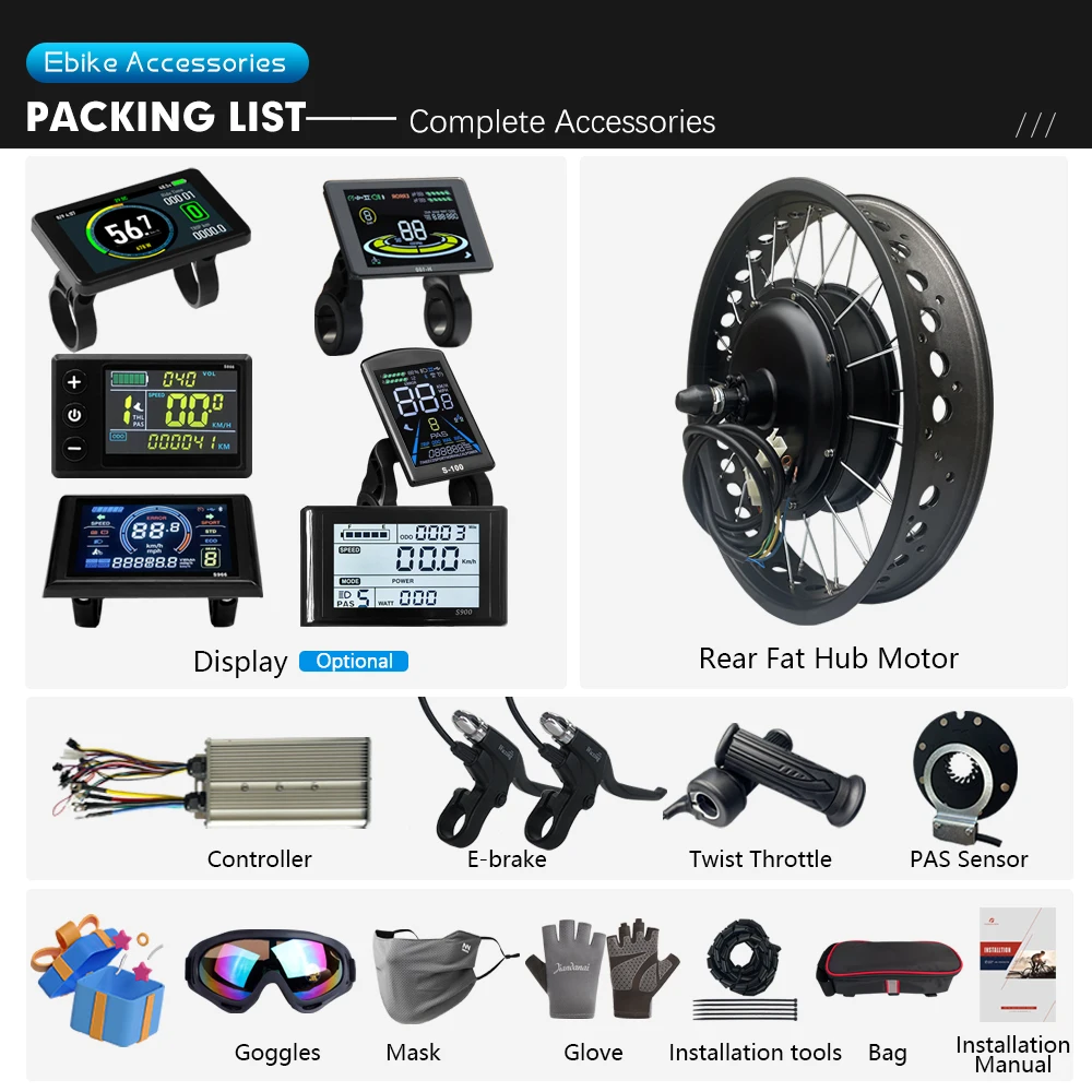 48V 2000W Electric Bike Conversion Kit 20 24 26inch 4.0 Tyre Rear Wheel Hub Motor Dropout 190mm For ebike Fat Tire Motor Kit