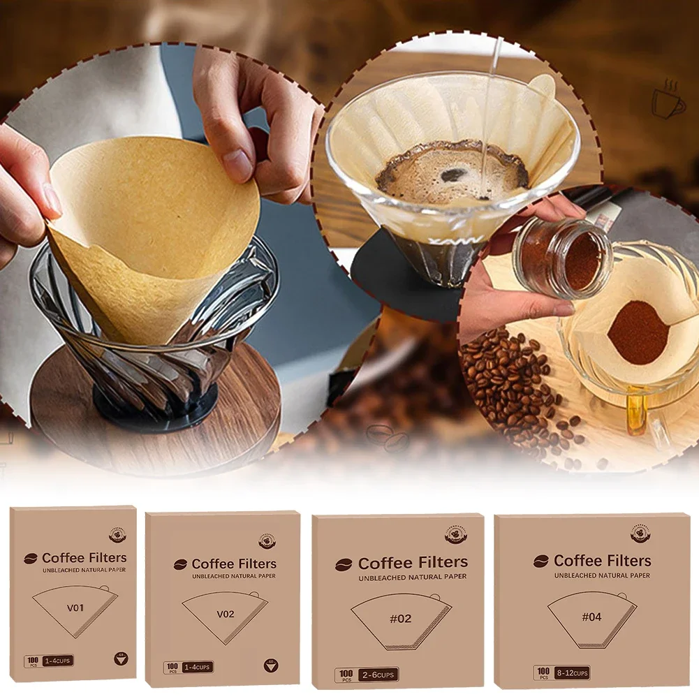50/100Pcs Unbleached Wooden V-Shaped Coffee Filter Paper Hand Drip Paper Coffee Brewer Filter Bag Coffee Maker Accessories