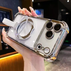 Handheld Magnetic Bracket with Flash Powder Shockproof Stand Cover - OPPO Reno11 (Silver)