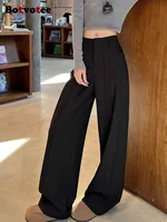 Botvotee Office Elegant Women Suits Pants Black Straight High Waist Wide Leg Fashion Trousers Pockets Trousers Pantalones Mujer - Image 2