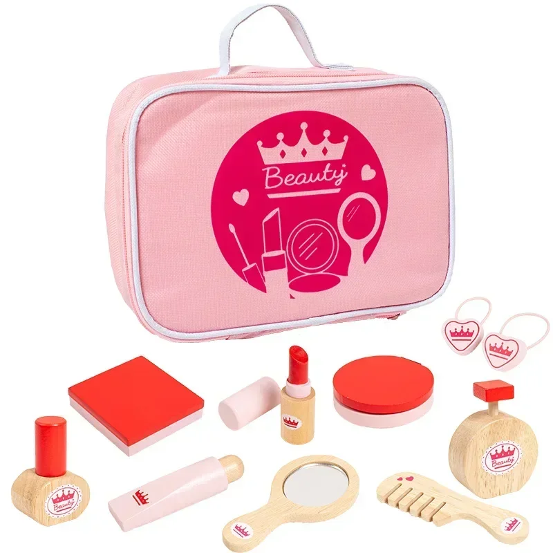 Children Toys Girls Pretend Play Kid Make Up Beautiful Makeup Set Hairdressing Simulation Wooden Toy For Girls Dressing Cosmetic