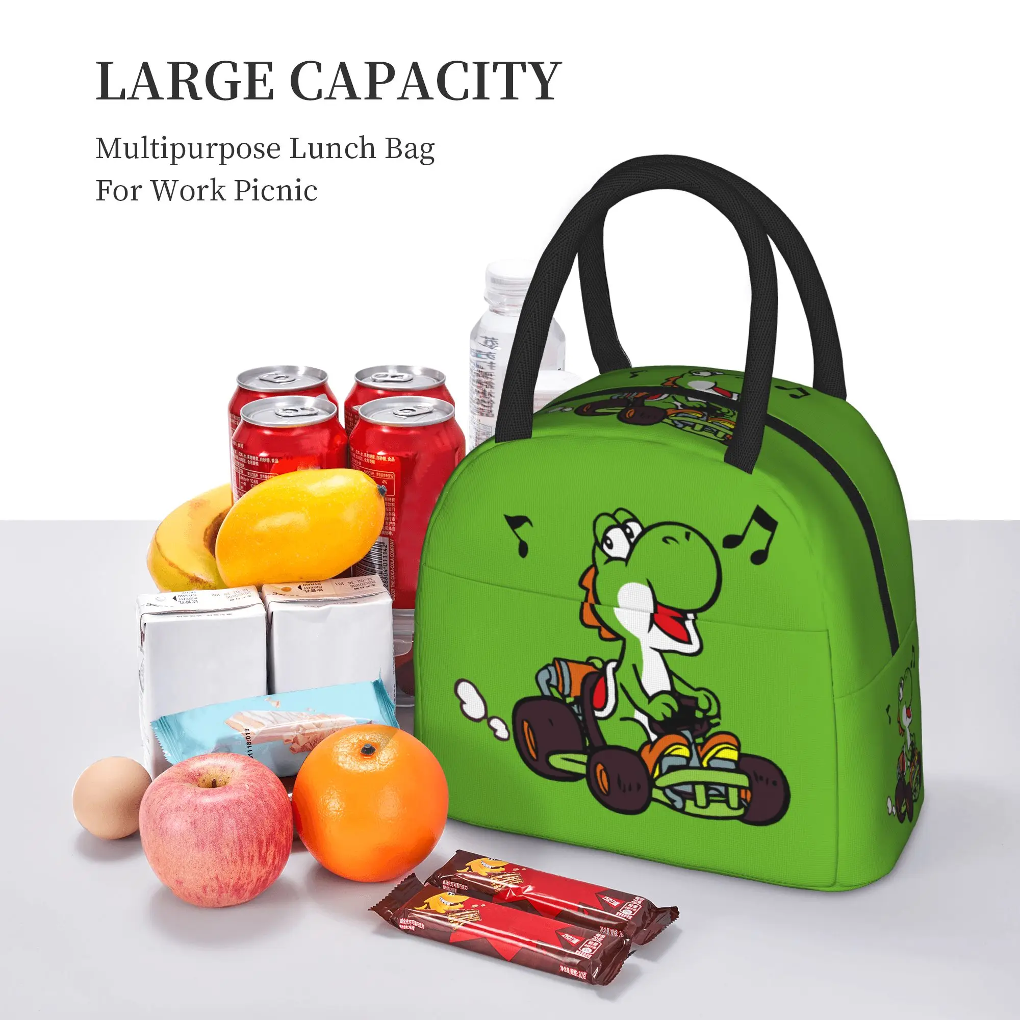 슈퍼 마리오 요시 보온 도시락 가방 보온 가방 재사용 가능 대형 토트 도시락 상자 도시락 파우치 업무용 여행용