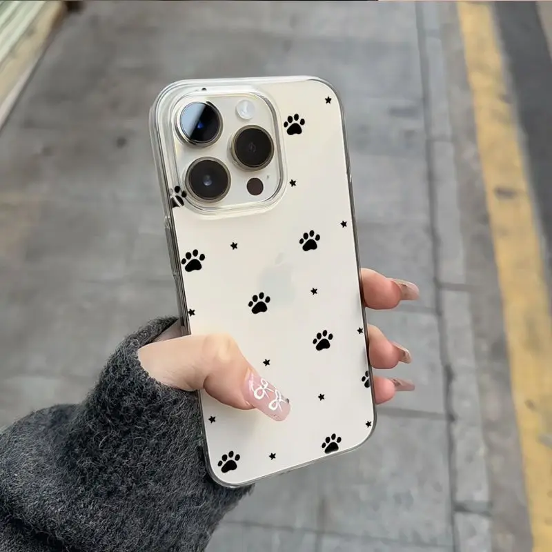 Einfache Katzenpfoten-Stern-Handyhülle für iPhone 17 16 15 11 12 14 13 Pro Max Mini X XS XR 7 Plus 16E Air Stoßfeste Transparente Schutzhülle