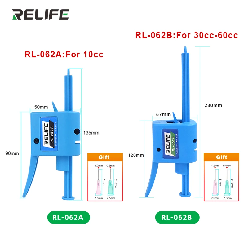 RELIFE RL-062A/10CC and RL-062B/30-60CC  Manual Glue Gun for Syringe Oil Solder Paste UV Solder Mask Oil  Structural Ddhesive 1 package hot selling liquid dispenser solder paste adhesive pneumatic glue syringe dispensing with barrel adapter needle