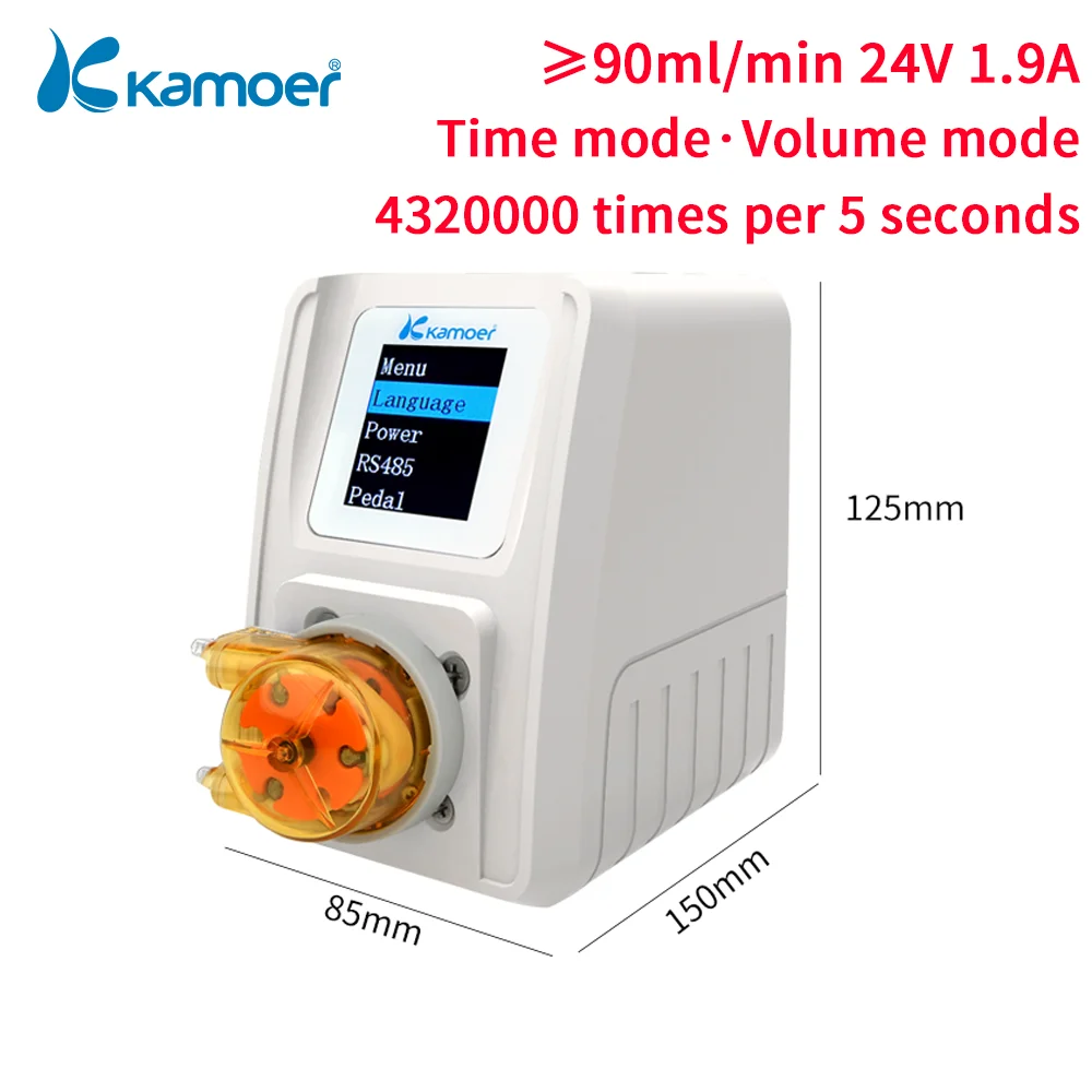 

Kamoer 88ml/min M1 Adjustable Peristaltic Pump 24V High Precision Stepper Dosing Pump with LCD Screen, RS485 for Lab, Aquarium
