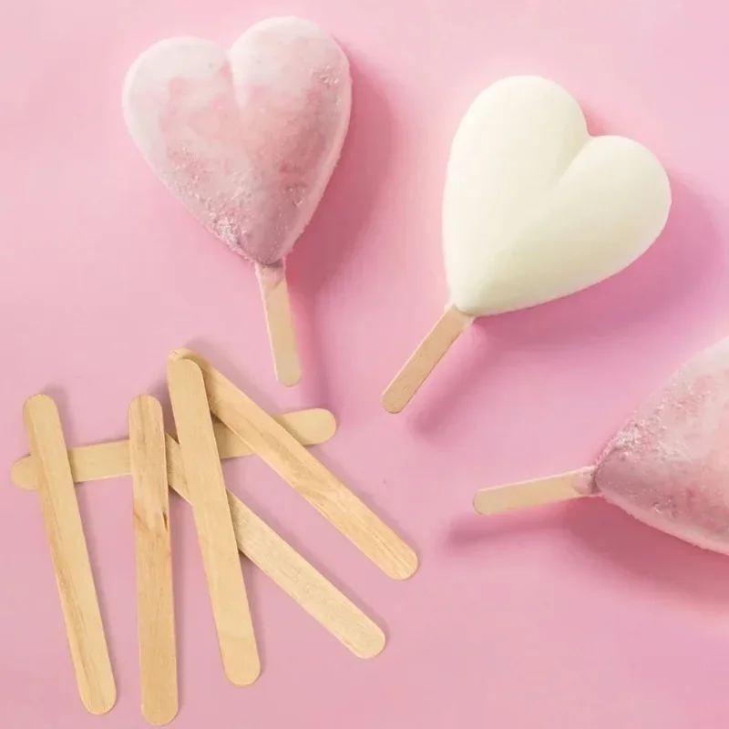 100pcs Ice Cream Popsicle Sticks Wooden Sticks Ice Cream Spoon Hand Crafts Art Lolly Cake Tools DIY Wooden