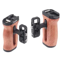 Universal Camera Cage Left /Right Side Handle for Sony Canon Nikon Camera Cage Wooden Handle Grip Cold Shoe for Mic Video Light