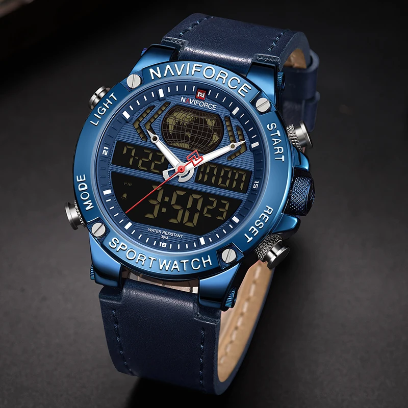 

Top Brand NAVIFORCE Military Sports Men's Watches Dual Display Leather Strap Luminous Waterproof Wrist Watches Relogio Masculino