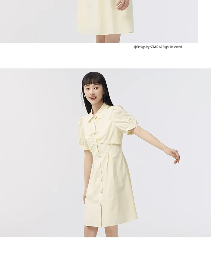 Dress Women Puff Sleeves Sweet Gentle Summer New Temperament Solid Color Exquisite Shirt Dress
