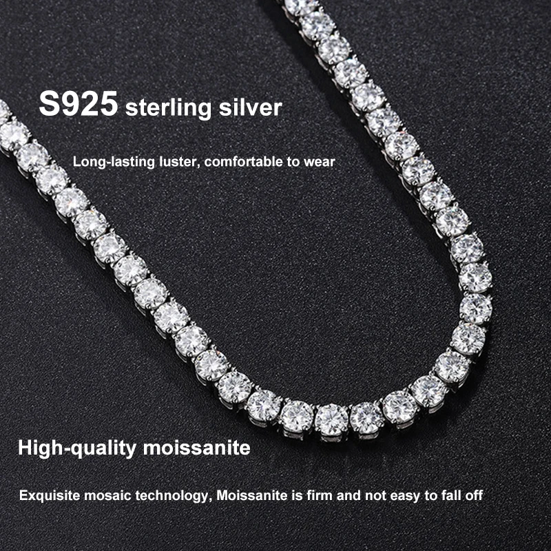NeeTim 925 Sterling Silver Real Moissanite Tennis Necklace Bracelet for Women Men Lab Diamonds with GRA Certificate Neck Chain NeeTim 925 Sterling Silver Real Moissanite Tennis Necklace Bracelet for Women Men Lab Diamonds with GRA Certificate Neck Chain