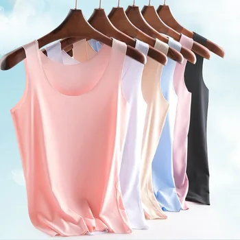 Sexy Lady Slim Vests Summer Women Sleeveless Solid Ice Silk Korean Tank Tops QSFS-01 1