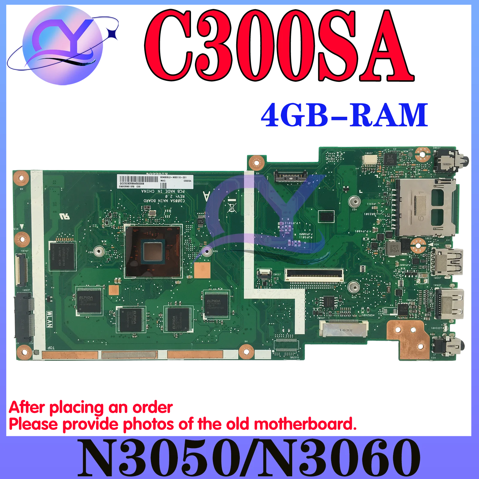 Компьютер Chromebook C300 C300S C300SA, материнская плата для ноутбука N3050/N3060 4 ГБ/ОЗУ Материнская плата ASUS/32 ГБ/64 Гб/128 ГБ