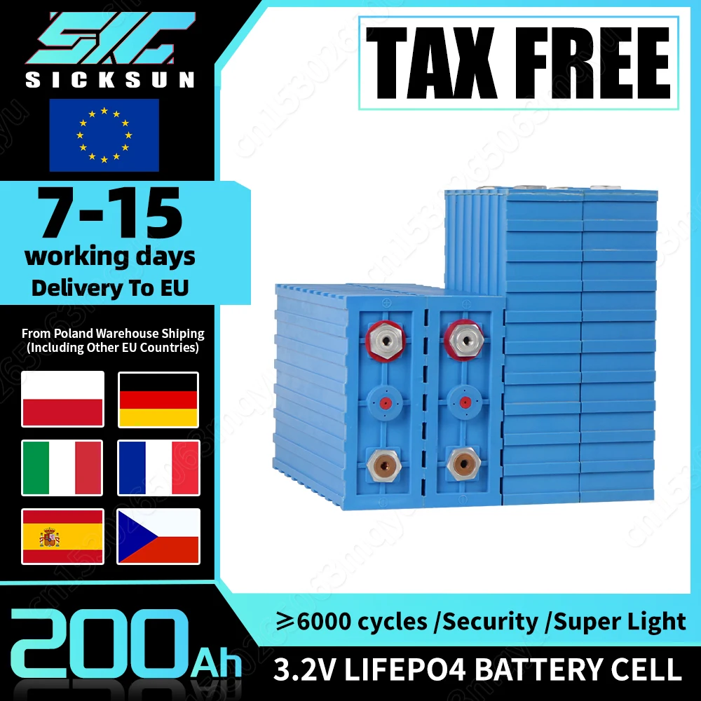 Rechargeable Battery 3.2V 200AH Lifepo4 for RV Golf Cart Boats Solar Energy