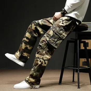 Pantaloni mimetici multitasche di grandi dimensioni Uomo Multi tasche Allentati vestibilità regolare Harajuku Emo Pantaloni cargo mimetici di alta qualità per uomo