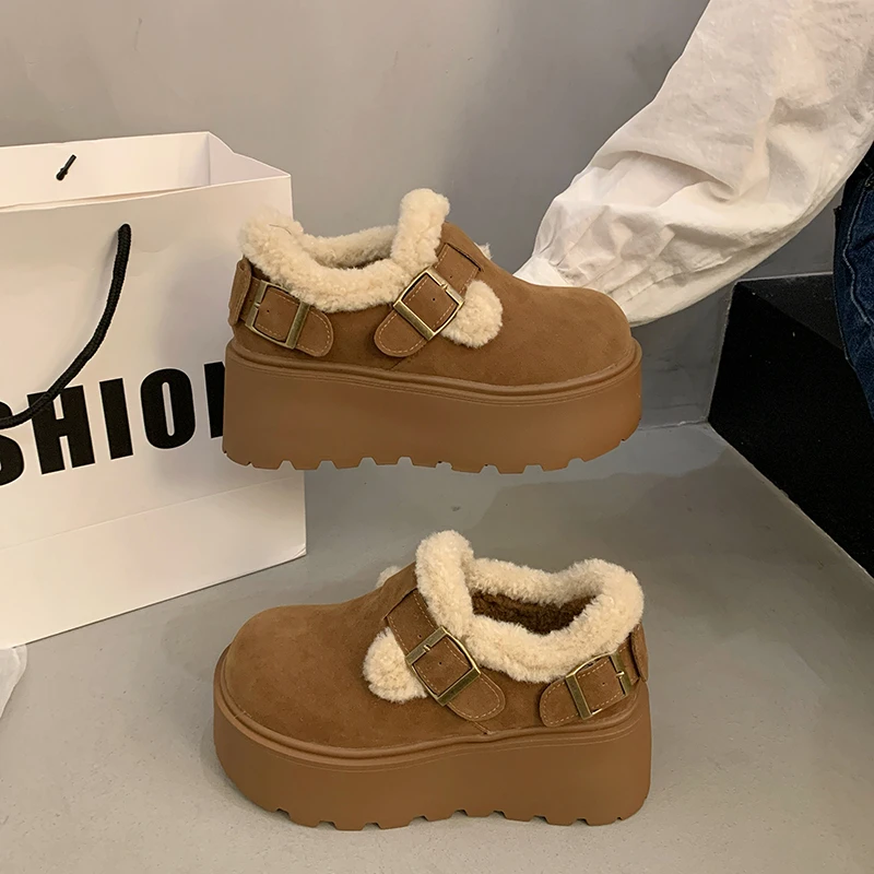 APHIXTA Platform Winter Plush Snow Boots Woman 8cm Thick Sole Shoes Women Warm Ankle Boots Buckle Women's Boots Size 35-40