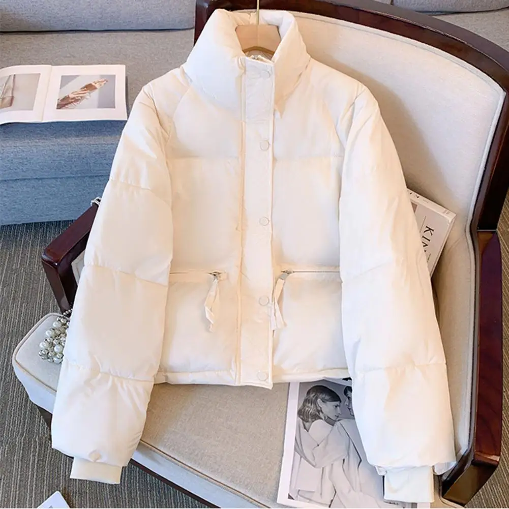 

Cold Weather Coat Women's Winter Cotton Coat with Stand Collar Thickened Padded Design Long Sleeve Jacket for Cold Outerwear