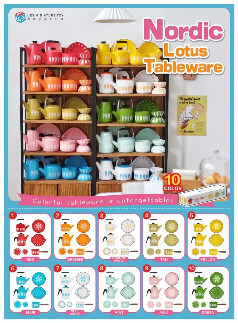 Doll House Toys Dollhouse Furniture Set Nordic Lotus Tableware 1:6 Mini Model