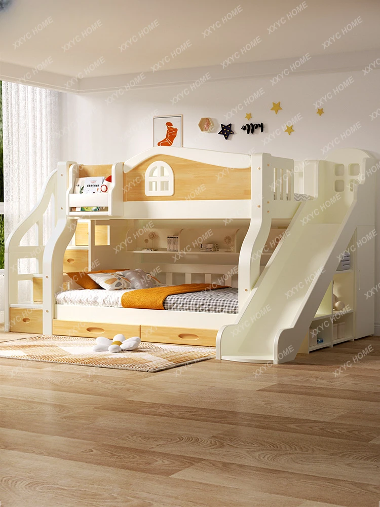 

Bunk Bed Boys and Girls Small Apartment Slide Double Bed Solid Wood Height-Adjustable Bed Bunk Bed