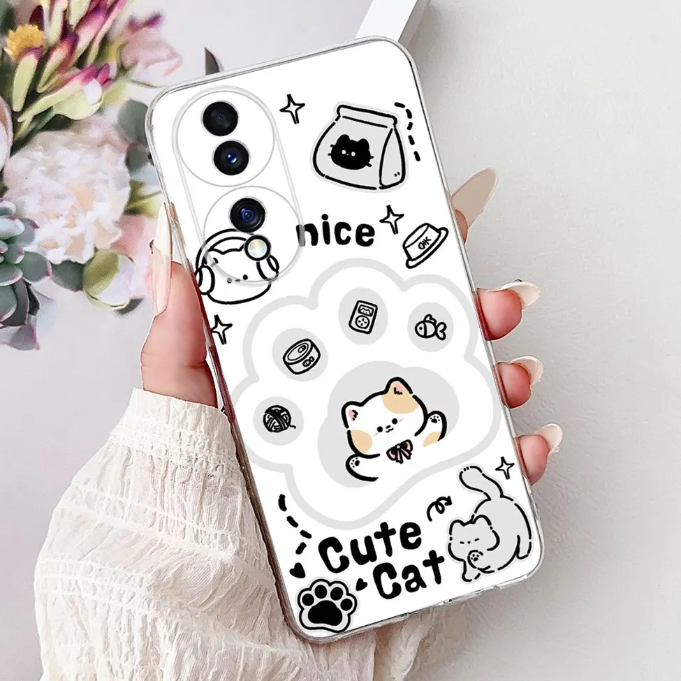 Clear Aesthetic Cute Cat & Flowers Soft Phone Case - Fashionable and Fun Design