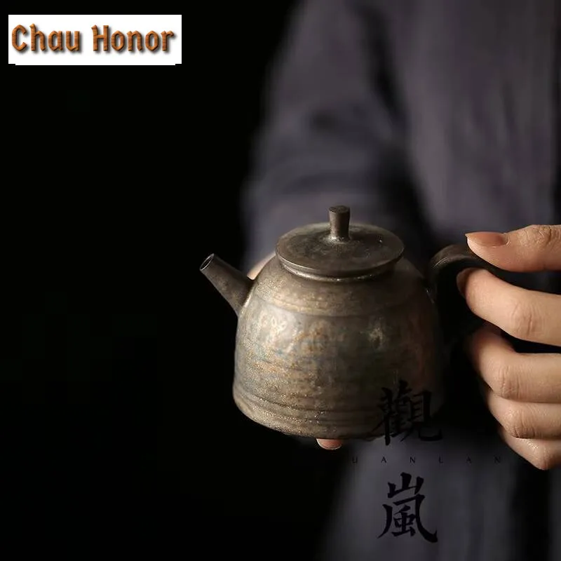195ml Handmade Thin Body Iron Glaze Teapot Aesthetic Coarse Pottery Pot Japanese Tea Soaking Kettle Tea Items Supplies Ornaments