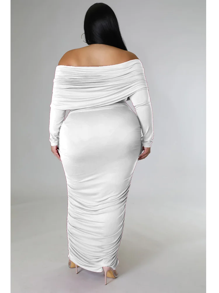 Wmstar-Robe longue drap?�e ?� manches longues pour femmes,grande taille,sexy,?�l?�gante,mode,automne 