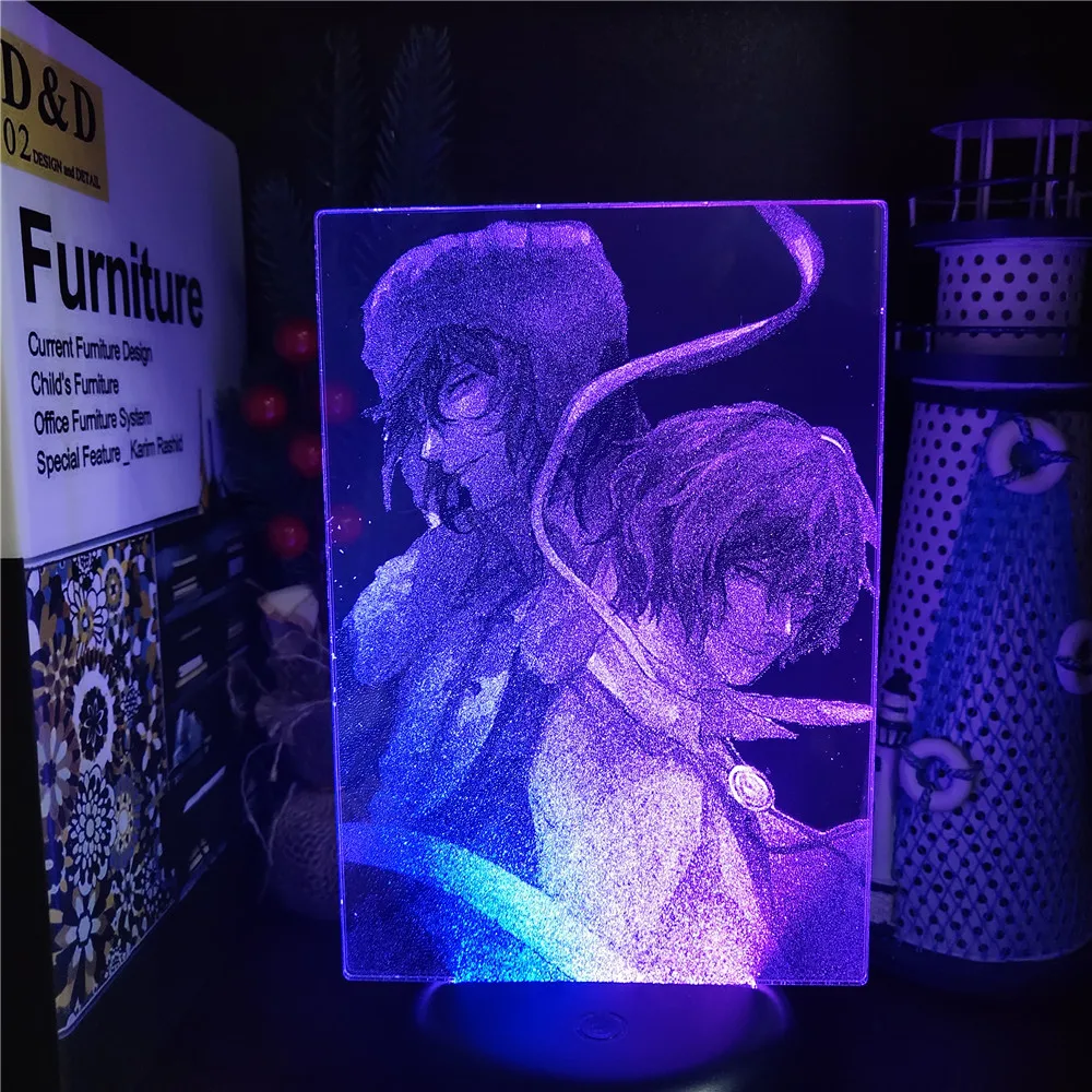 Bungou Stray Dogs Dazai Osamu Fyodor Anime 3D Night Lights LED Colorful Collective Lampara Table Desk Lamp Model Visual Lighting