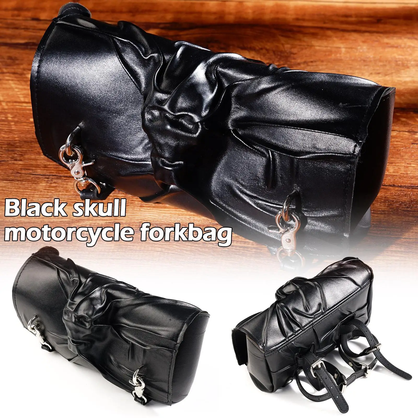 VUIUYOIES Sac De Fourche Moto Cuir PU Vintage - Sacoches Fourche Grande Capacité Noir + Marron
