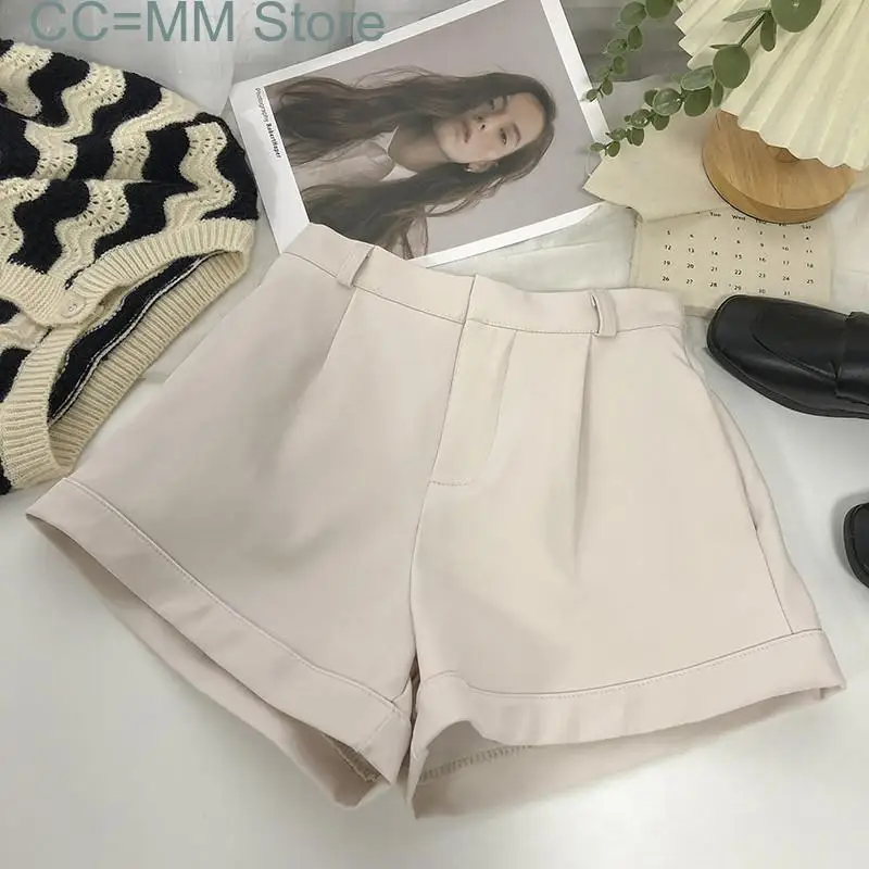 New High Waisted Suits Shorts for Women High Waisted Korean Fashion Solid Wide Leg Shorts Office Ladies Casual Shorts