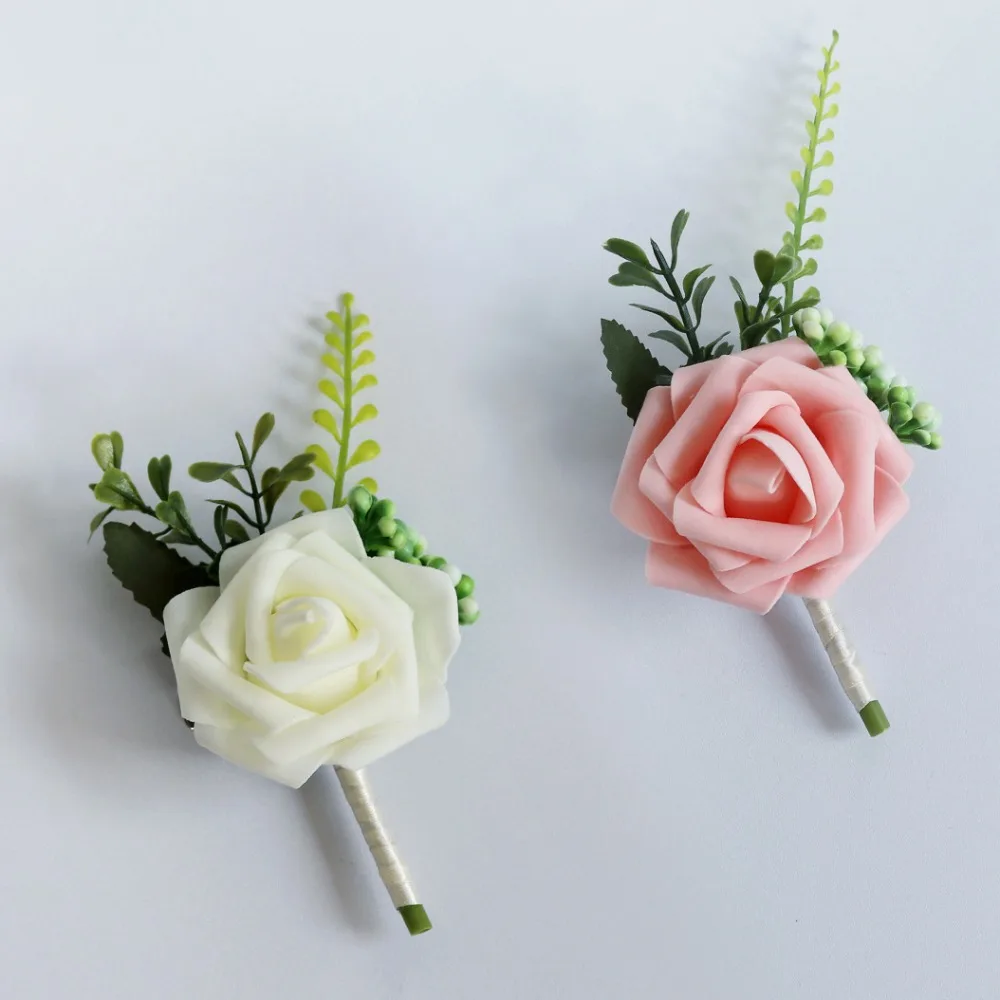 Women 's Silk Rose Boutonniere Ladies Groom Brooches Flowers Buttonhole Pins for Party Prom Accessories lapela noivo e padrinhos