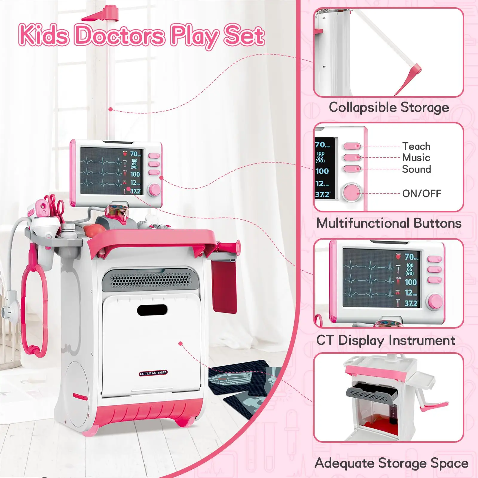 Doctor and Medical Pretend Play Set Toy Boys And Girls Perfect Gift Montessori Toy 35 Pcs Kids Doctor Playset
