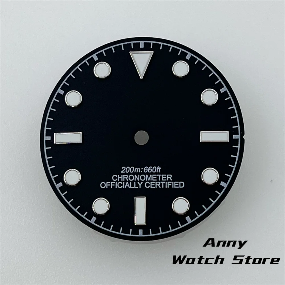 Vintage 29mm Watch Dial with Black, Brown, and Dark Blue Design Featuring Rose Gold Edging and Green Luminous Markers