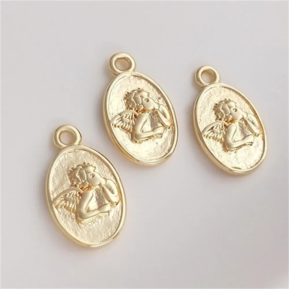 

14K Gold-clad Retro European and American Style Angel Oval Tag Handmade Diy Bracelet Necklace Jewelry Pendant K246